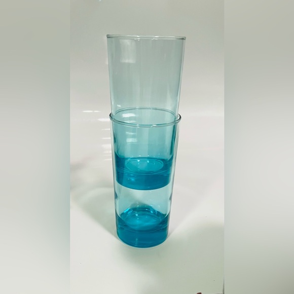 Aqua Blue Glass Tumblers / Tropical Cocktail Glasses Set of 4 - Picture 12 of 12
